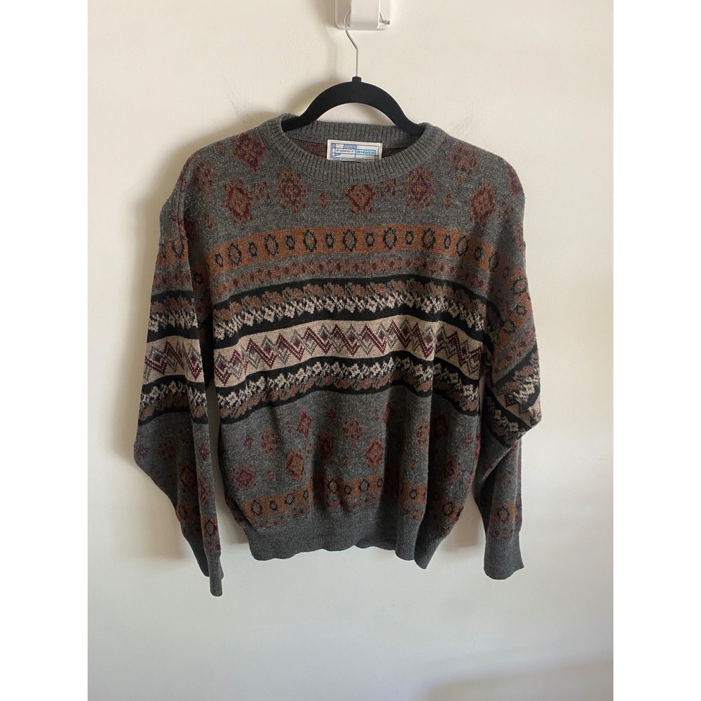 Functionals Mens Vintage‎ Geometric Fair Isle Sweater Grey Made in Italy Large